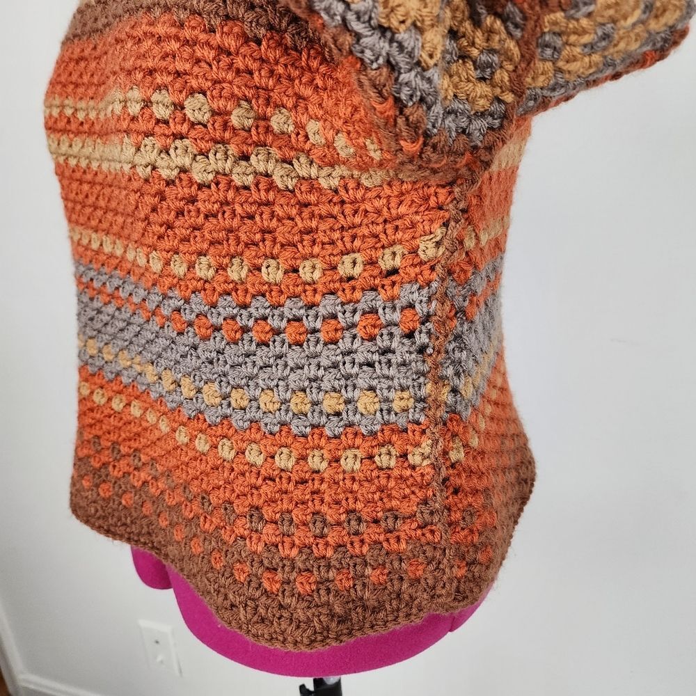 New Handmade Crochet Crop Sweater Boho Multicolor Striped Boat Neck Pullover OS - Picture 12 of 15